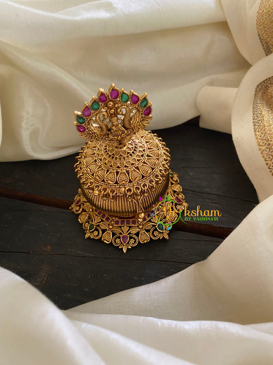 Gold Look Alike Lakshmi Kumkum Box- Peacocks-G3453