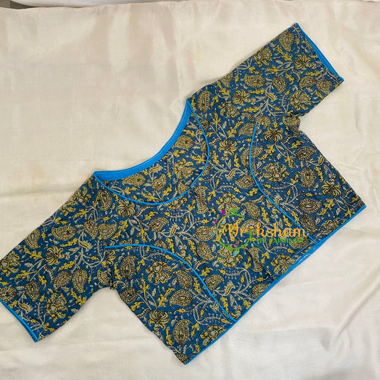 Blue Yellow Printed Readymade Cotton Blouse -VS1874