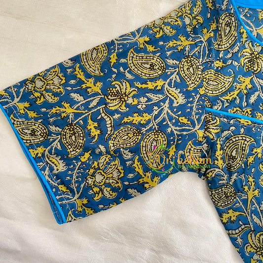 Blue Yellow Printed Readymade Cotton Blouse -VS1874