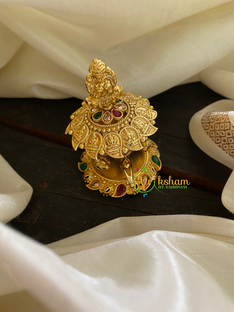 Gold Look Alike Lakshmi Kumkum Box- Petals-Green Red White-G3454