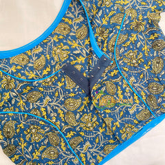 Blue Yellow Printed Readymade Cotton Blouse -VS1874