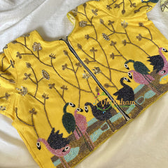 Premium Hand Embroidered Readymade Blouse-Sunflower Yellow-VS629