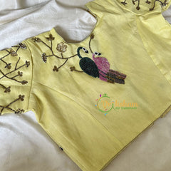 Premium Hand Embroidered Readymade Blouse-Light Yellow-VS627