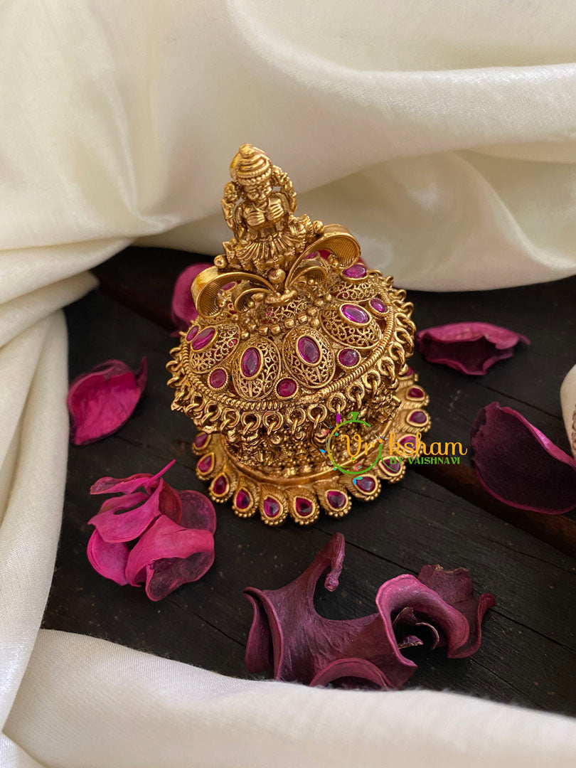Gold Look Alike Lakshmi Kumkum Box-Red Floral-G3459