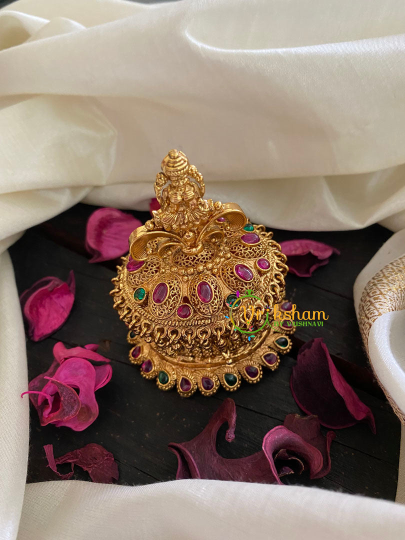Gold Look Alike Lakshmi Kumkum Box-Red Green Floral-G3460