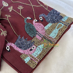 Premium Hand Embroidered Readymade Blouse-Maroon-VS620