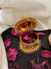 Gold Look Alike Lakshmi Kumkum Box-Red Green Floral-G3460