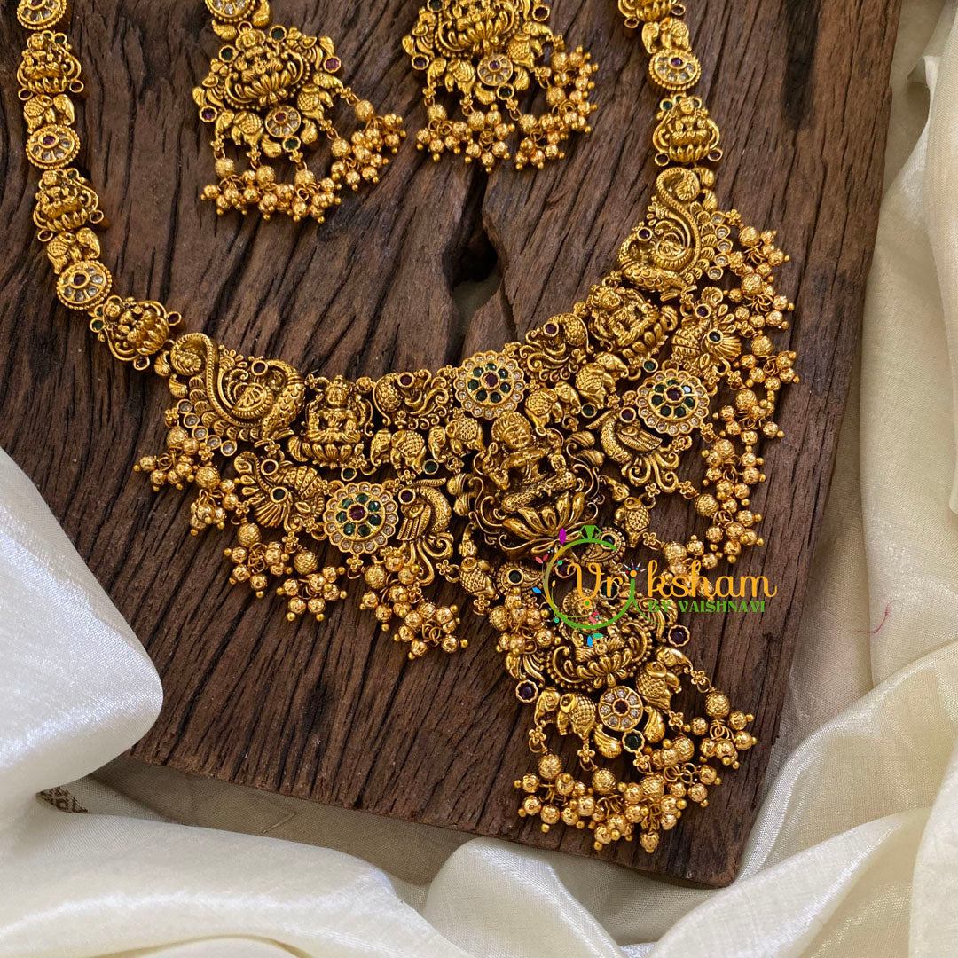 Premium Antique Temple Haram - Lakshmi Haram -Gold Bead-G10457