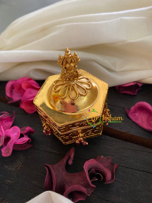 Gold Look Alike Lakshmi Kumkum Box-Hexagon Red Bead-G3474