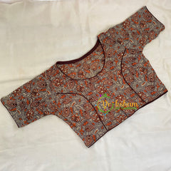 Grey with Orange Premium Kalamkari Readymade Blouse -Kalamkari Print -  -VS1250