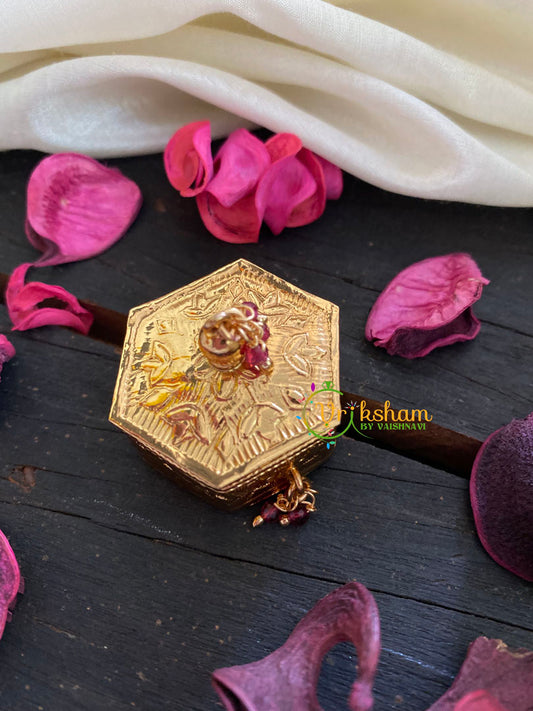 Gold Look Alike Hexagon Kumkum Box-Red Bead-G3464