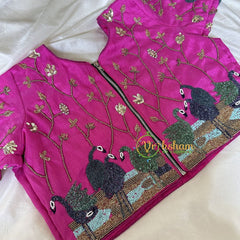 Premium Hand Embroidered Readymade Blouse-Rani Pink-VS618