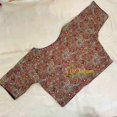 Grey with Orange Premium Kalamkari Readymade Blouse -Kalamkari Print -  -VS1250