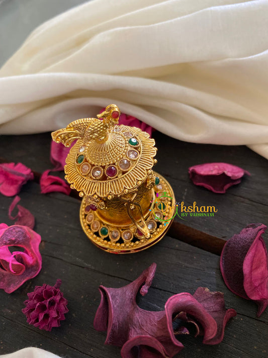 Gold Look Alike Parrot Kumkum Box-Red Green White-G3495