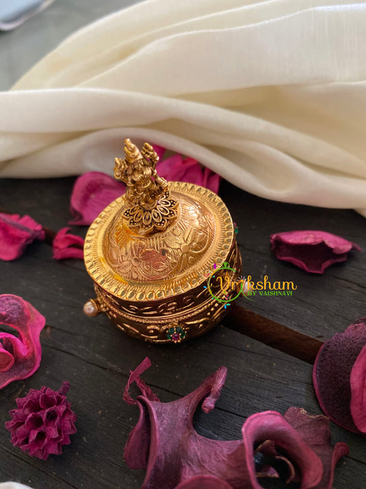 Gold Look Alike Lakshmi Kumkum Box-Green Red-G3496