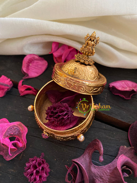 Gold Look Alike Lakshmi Kumkum Box-Red-G3497