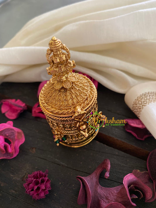 Gold Look Alike Lakshmi Kumkum Box-Round Green Red-G3489