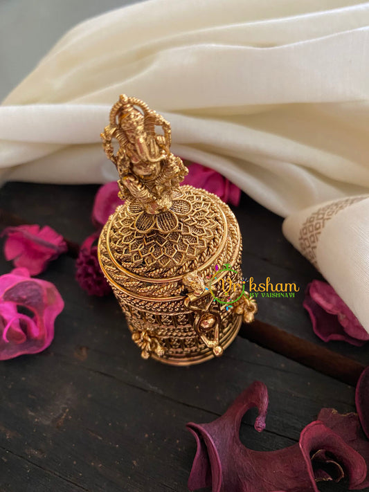 Gold Look Alike Ganesh Kumkum Box-Round Red-G3491