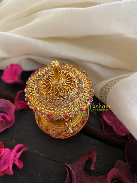 Gold AD Stone Kumkum Box-Red White-G3479