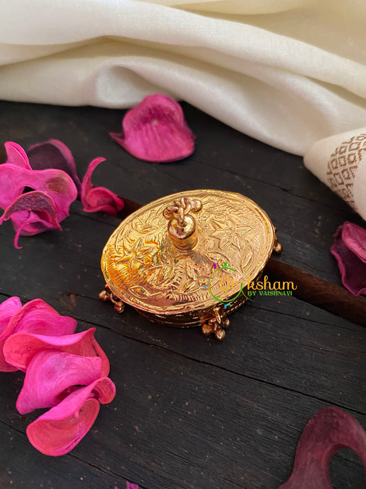 Gold Look Alike Oval Kumkum Box-Gold Ghungroo-G3466