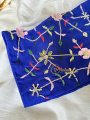 Premium Hand Embroidered Readymade Blouse-Ink Blue-VS609