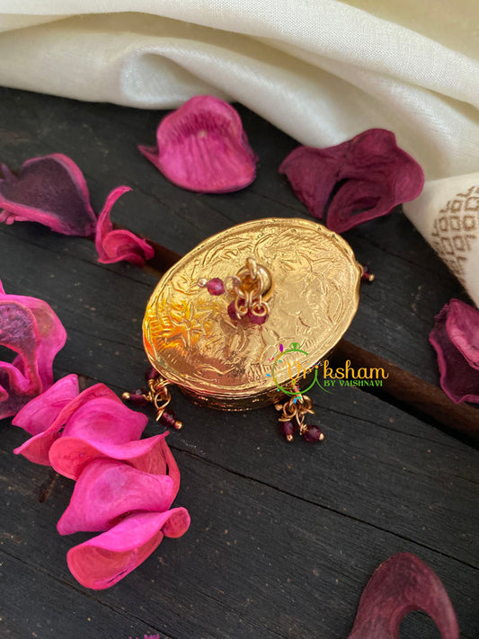 Gold Look Alike Oval Kumkum Box-Red Bead-G3465