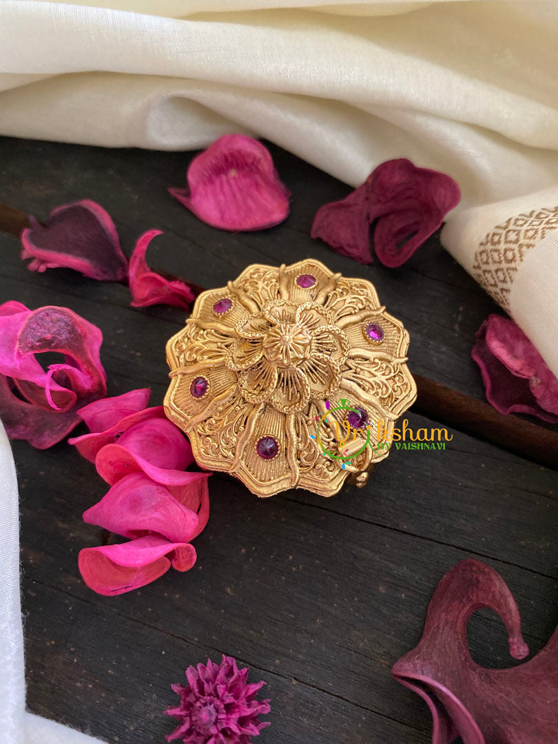 Gold Look Alike Floral Kumkum Box-Red-G3478