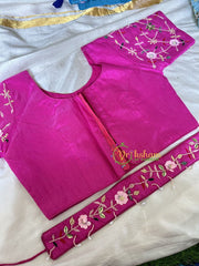 Premium Hand Embroidered Readymade Blouse-Hot Pink-VS612