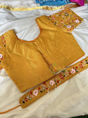 Premium Hand Embroidered Readymade Blouse-Mustard Yellow-VS615