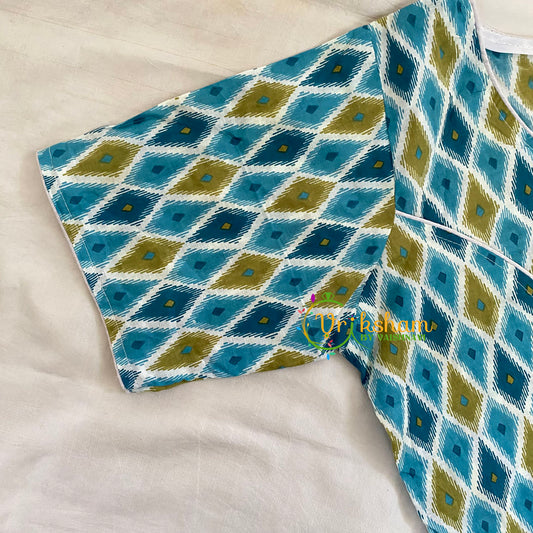 Blue Green Printed Readymade Cotton Blouse -VS1881