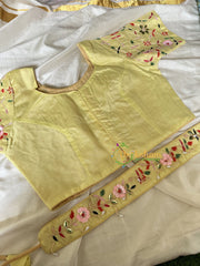 Premium Hand Embroidered Readymade Blouse-Light Yellow-VS606