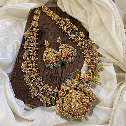 Premium Green AD Stone Temple Haram - Lakshmi Haram-Pastel Green Bead-G10464