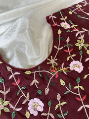 Premium Hand Embroidered Readymade Blouse-Maroon-VS608