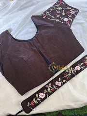 Premium Hand Embroidered Readymade Blouse-Brown-VS604