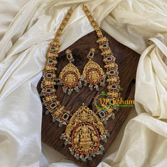Premium Green AD Stone Temple Haram - Lakshmi Haram-Pastel Green Bead -G10467