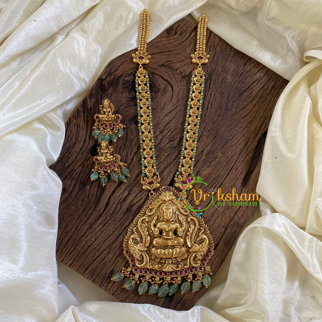 Pastel Green Bead Antique Temple Haram -Lakshmi Haram -G10469