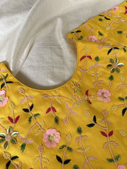 Premium Hand Embroidered Readymade Blouse-Yellow-VS610