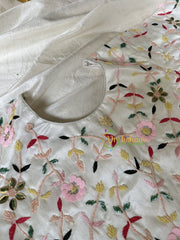 Premium Hand Embroidered Readymade Blouse-White-VS601