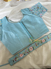 Premium Hand Embroidered Readymade Blouse-Light Blue-VS613