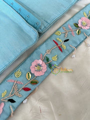 Premium Hand Embroidered Readymade Blouse-Light Blue-VS613