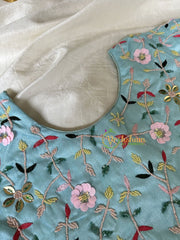 Premium Hand Embroidered Readymade Blouse-Sky Blue-VS603
