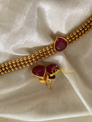 Gold Bead Choker with Pendant-Red-G3559