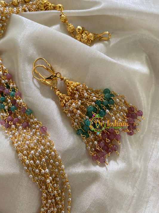 Layered  Pearl White and Pastel beads Malai-Gold Bead-G3575