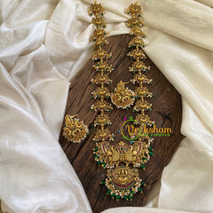 Premium Antique Temple Haram - Lakshmi Haram -Green Bead-G10487