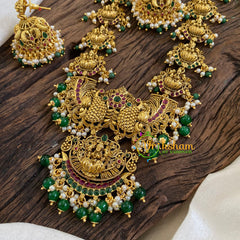 Premium Antique Temple Haram - Lakshmi Haram -Green Bead-G10487