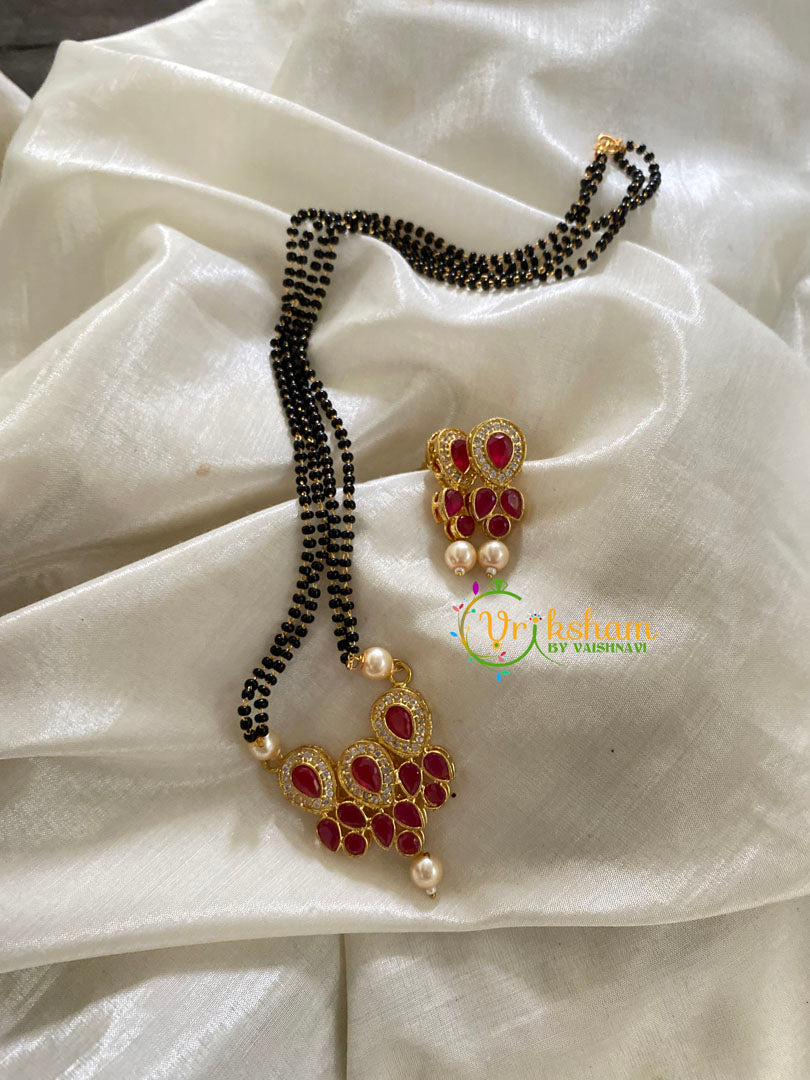 AD Stone Mangalsutra Style Pendant Chain -Red -G3568