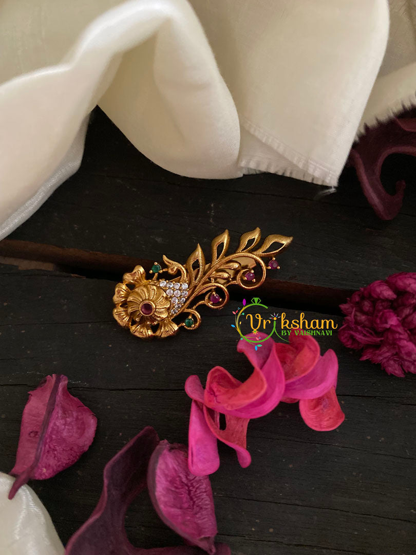 AD Stone Gold Saree Pin -Floral Dress Pin 1-G3467