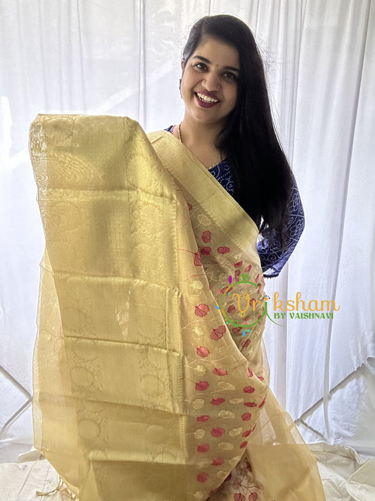 Gold Tissue Kora Organza Saree -Blue -VS657