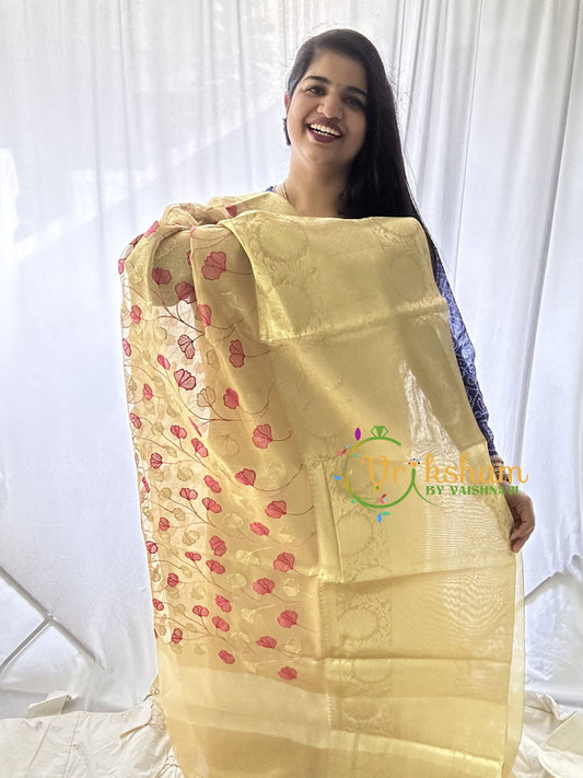 Gold Tissue Kora Organza Saree -Blue -VS657