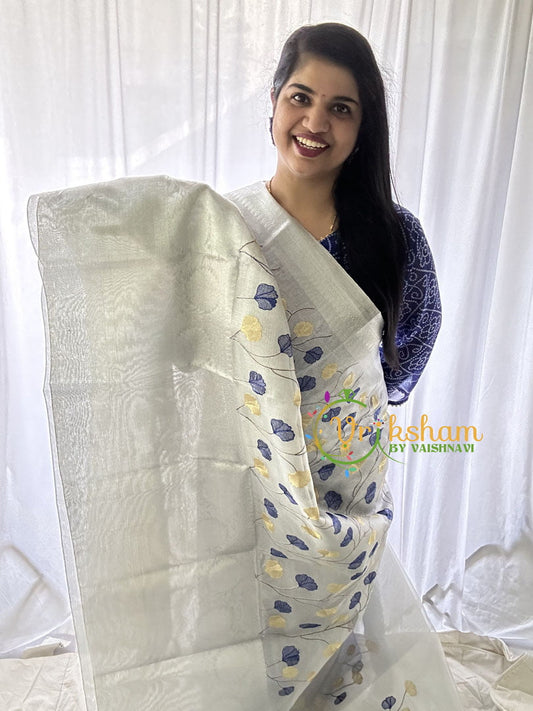 Silver Tissue Kora Organza Saree -Blue-VS661